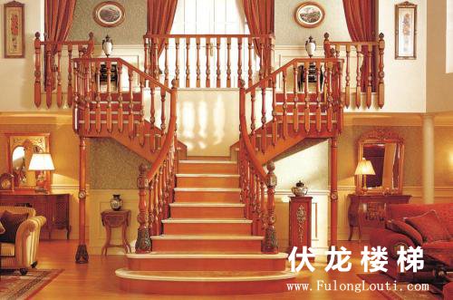 双栏杆实木整体楼梯