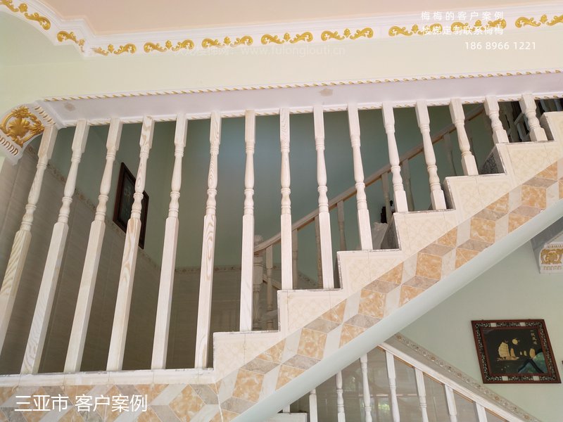 实木扶手,圆小柱,三亚,楼梯扶手,海南楼梯