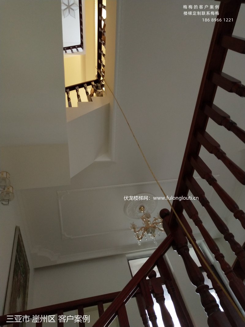 三亚崖州实木楼梯扶手完工效果-3