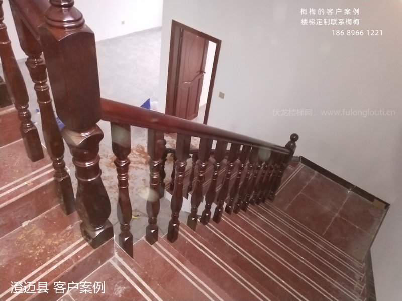 四方圆小柱,实木扶手,澄迈,楼梯扶手,海南楼梯