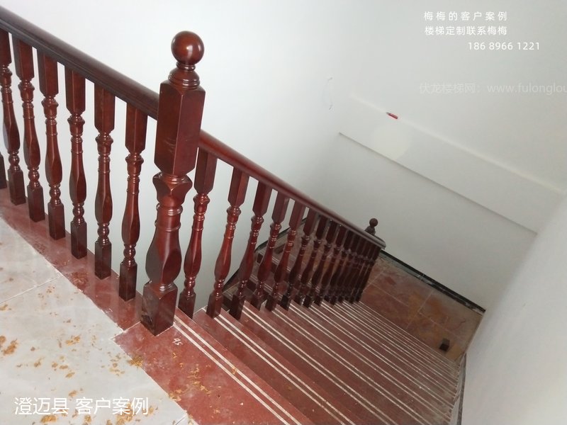 四方圆小柱,实木扶手,澄迈,楼梯扶手,海南楼梯